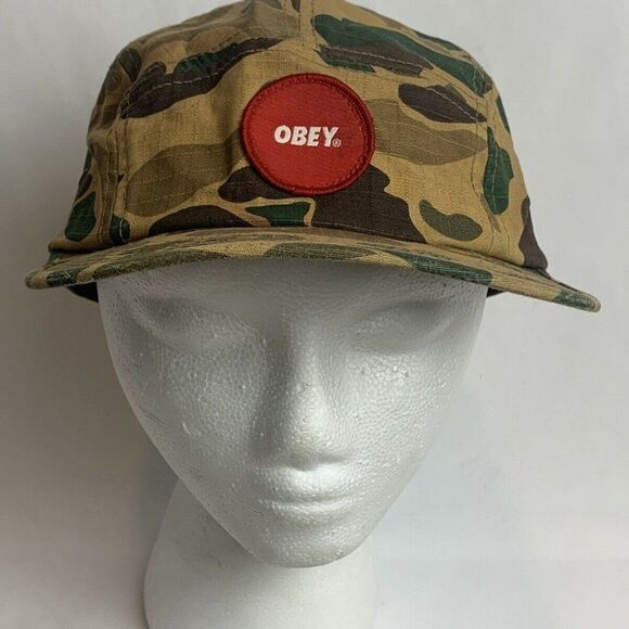 Obey Red Patch Adjustable Camo Camp Hat Cap - Picture 1 of 4